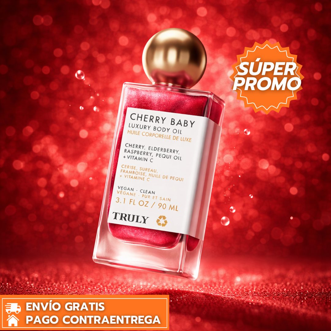 Truly™ ORIGINAL - Cherry Baby: Aceite corporal de lujo con brillo radiante y aroma seductor a cereza.