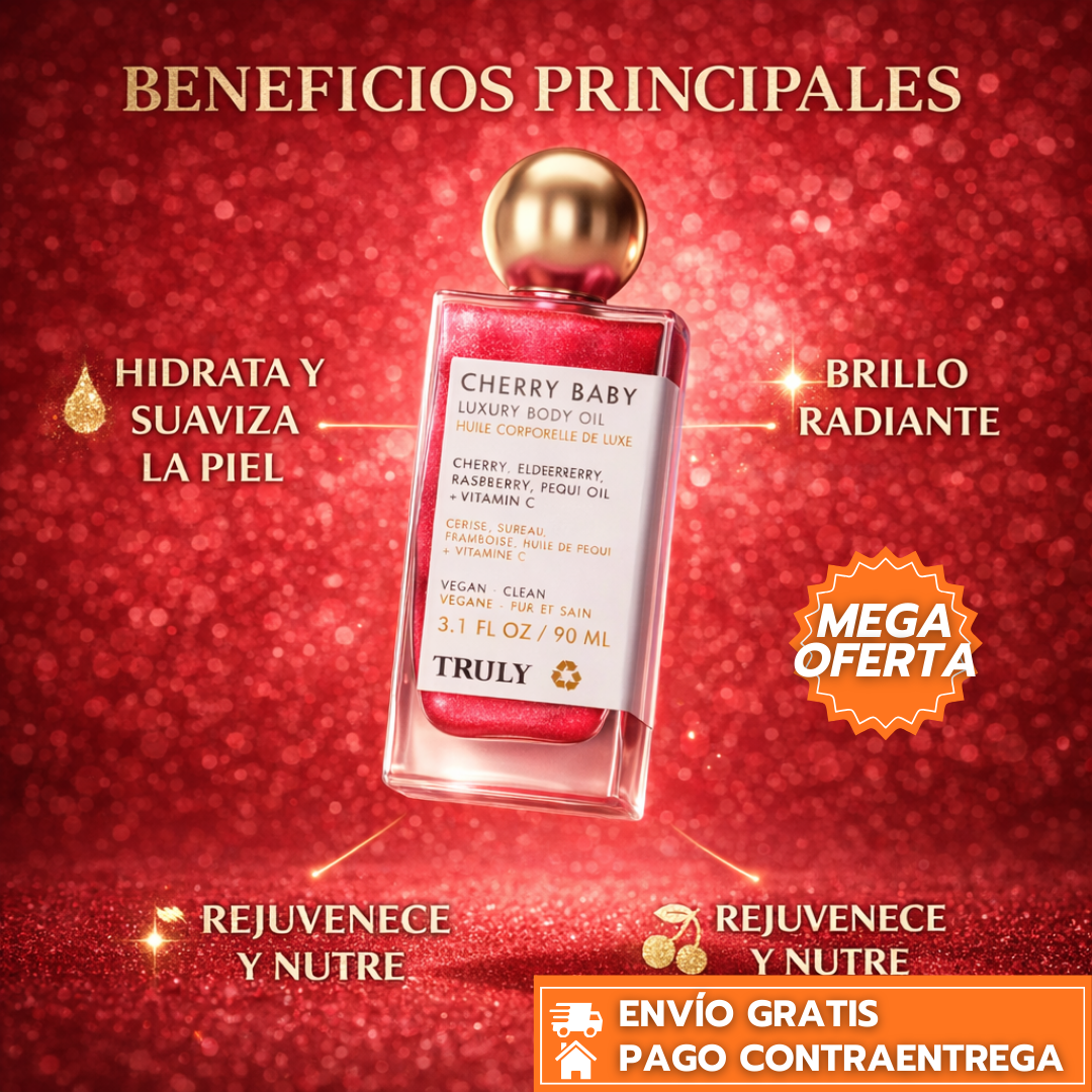 Truly™ ORIGINAL - Cherry Baby: Aceite corporal de lujo con brillo radiante y aroma seductor a cereza.